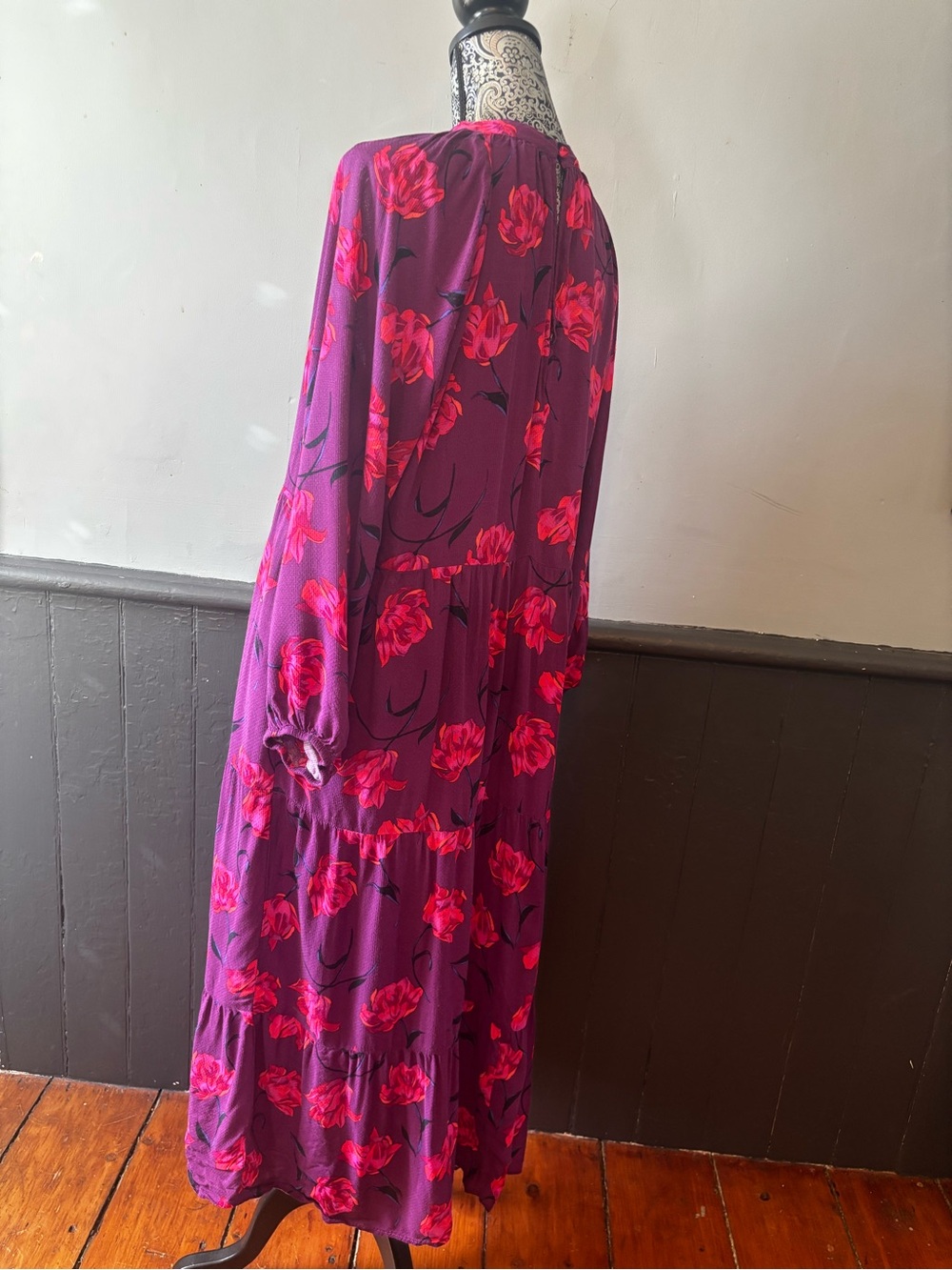 a new day Purple Tiered Maxi Dress with Pink Floral Print and Pockets - Picture 2 of 5